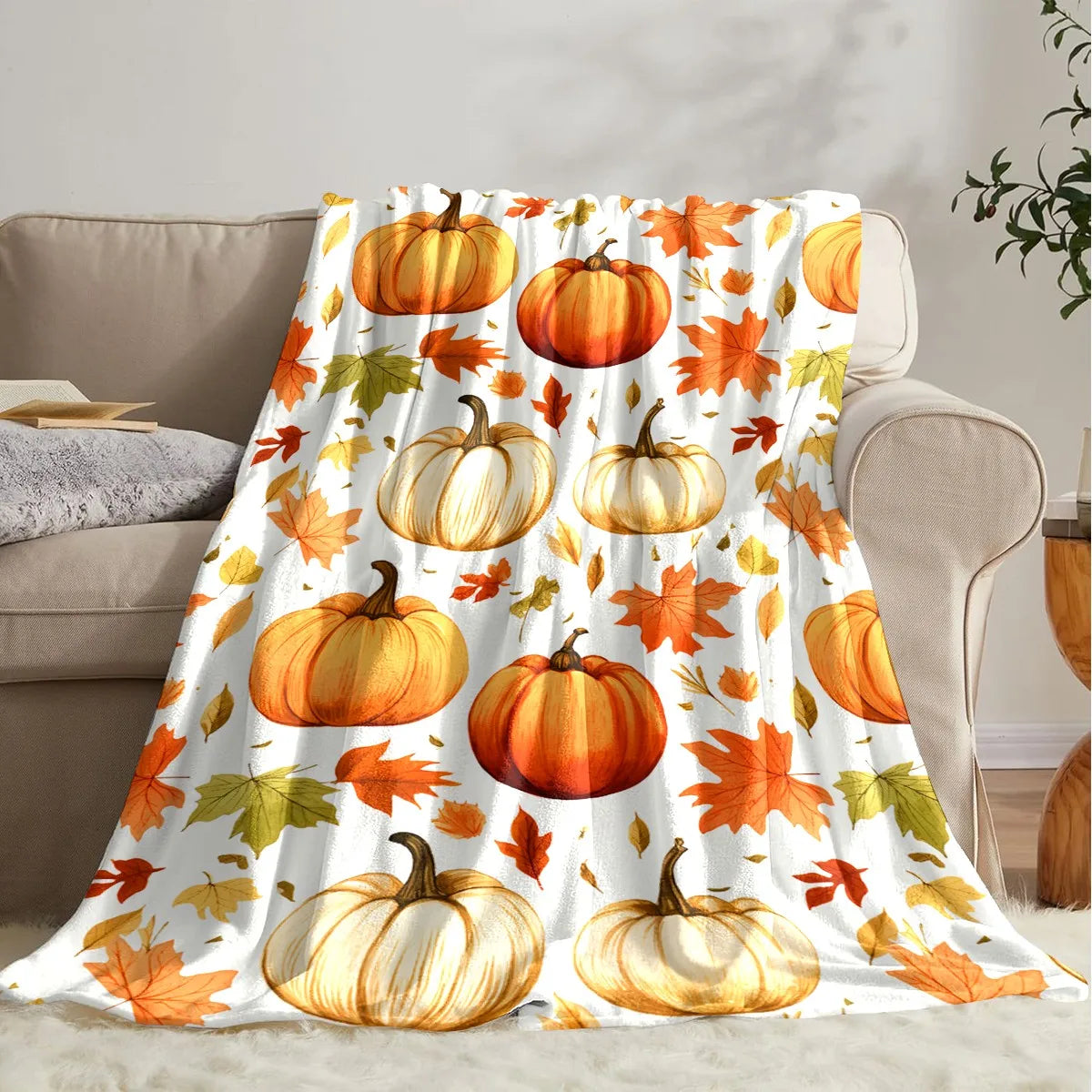 Halloween Throw Blanket – Cozy Pumpkin Print Blanket for Couch, Bed, Sofa, Fall, Thanksgiving & Halloween Gift