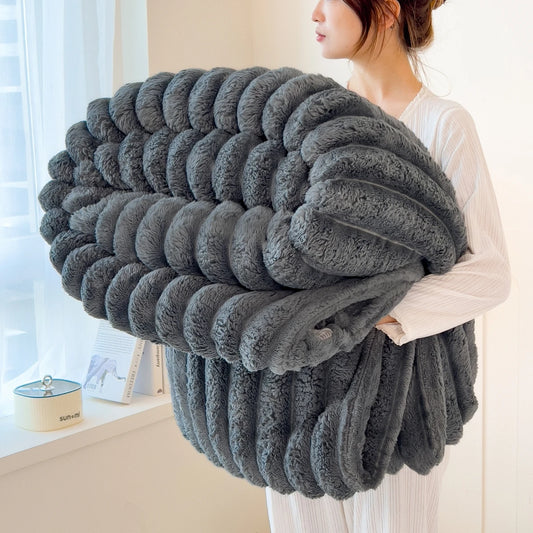 Solid Color Thickened Wide Striped Multifunctional Comfy Blanket