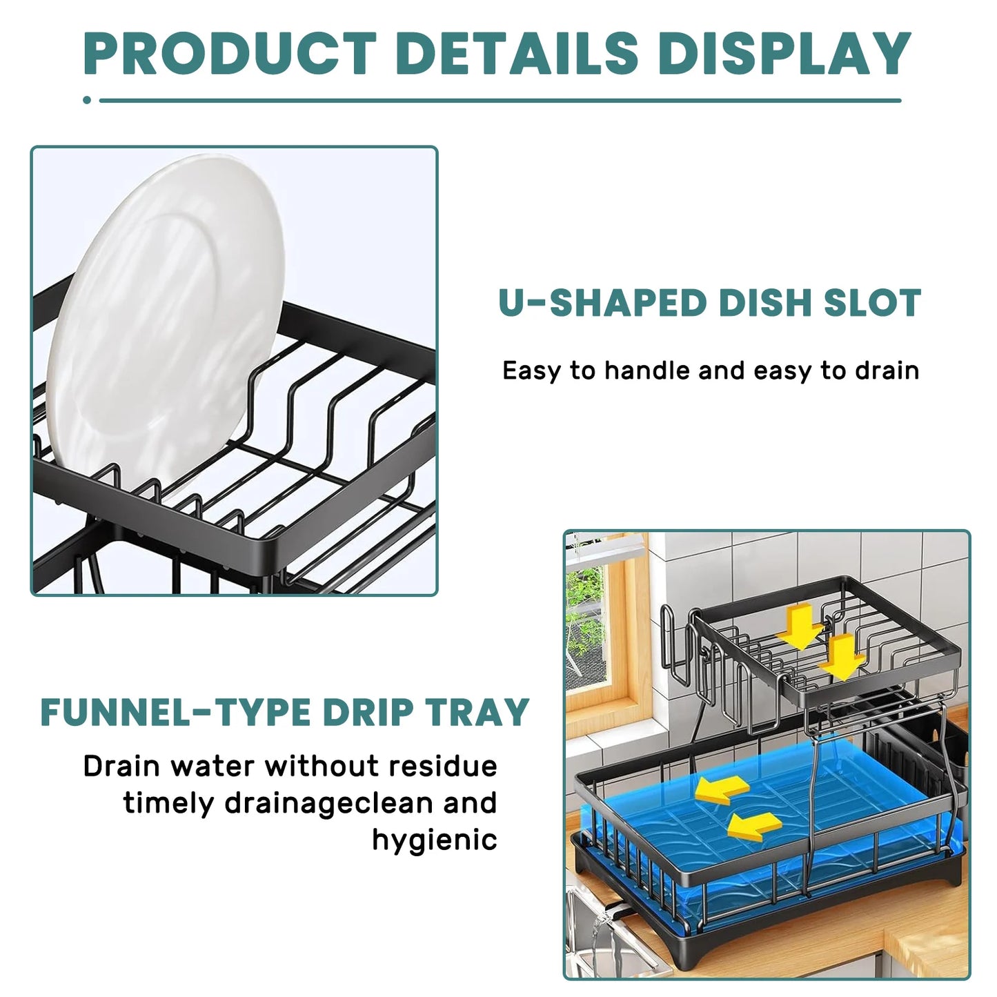 Large 2-Tier Dish Drying Rack – Removable High-Capacity Kitchen Countertop Dish Drainer