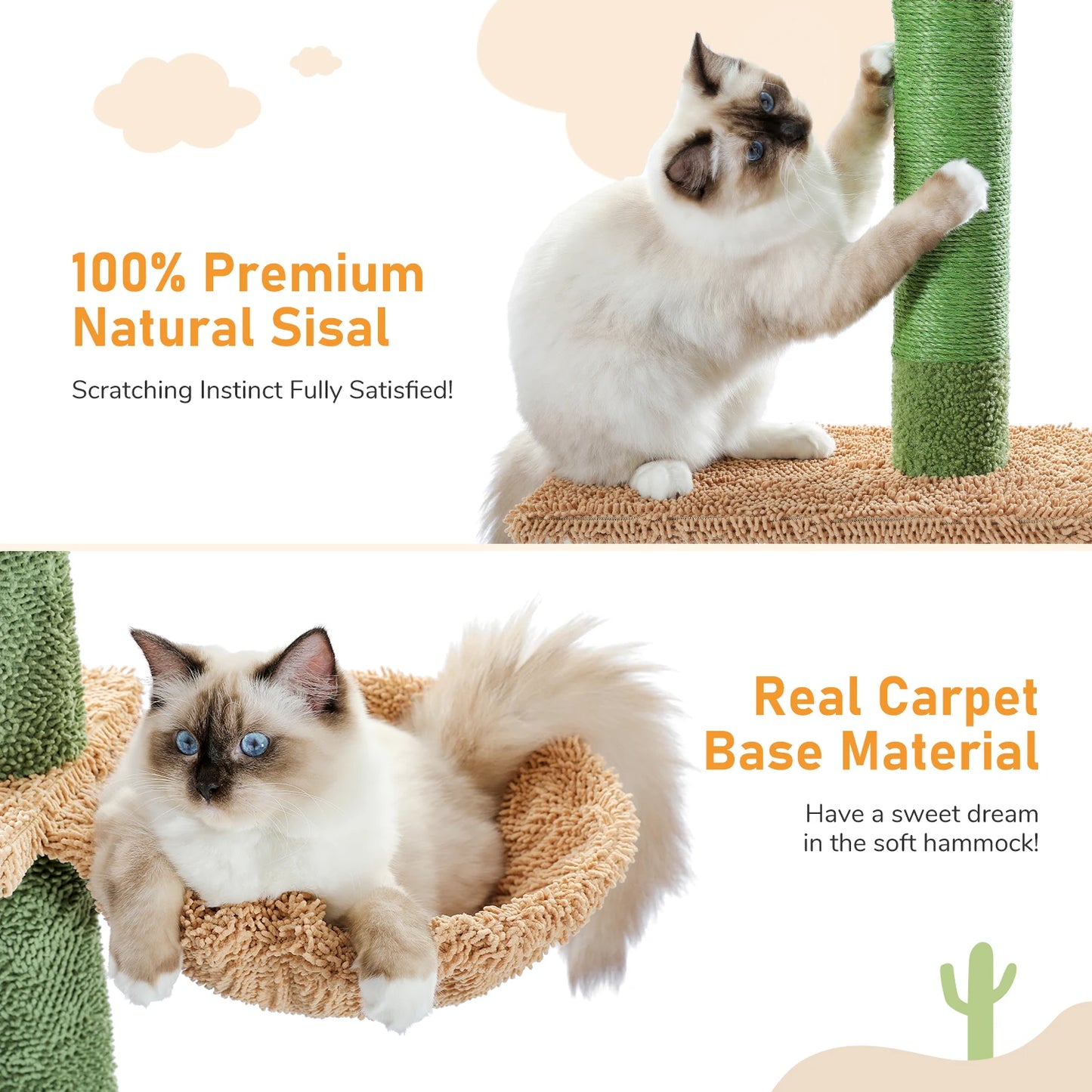 5-Tier Floor-to-Ceiling Cactus Cat Tree Tower – Tall Climbing Activity Center with Hammock, Scratching Posts & Dangling Ball for Indoor Cats