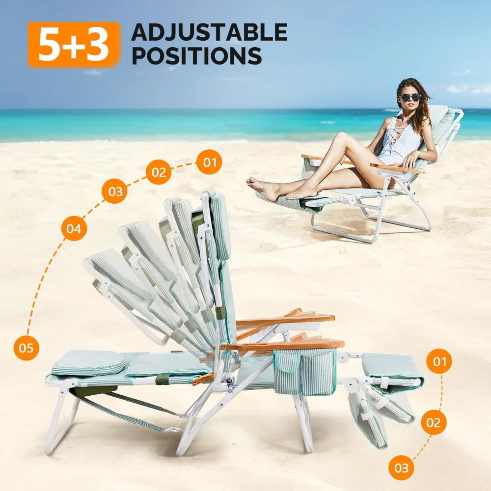 Deluxe 3-in-1 Beach Lounge Chair with Face Hole – Reclining Tanning Chair with Footrest, Cup Holder & Storage Bag – Portable Foldable Sunbed for Outdoor, Pool, Patio, and Beach