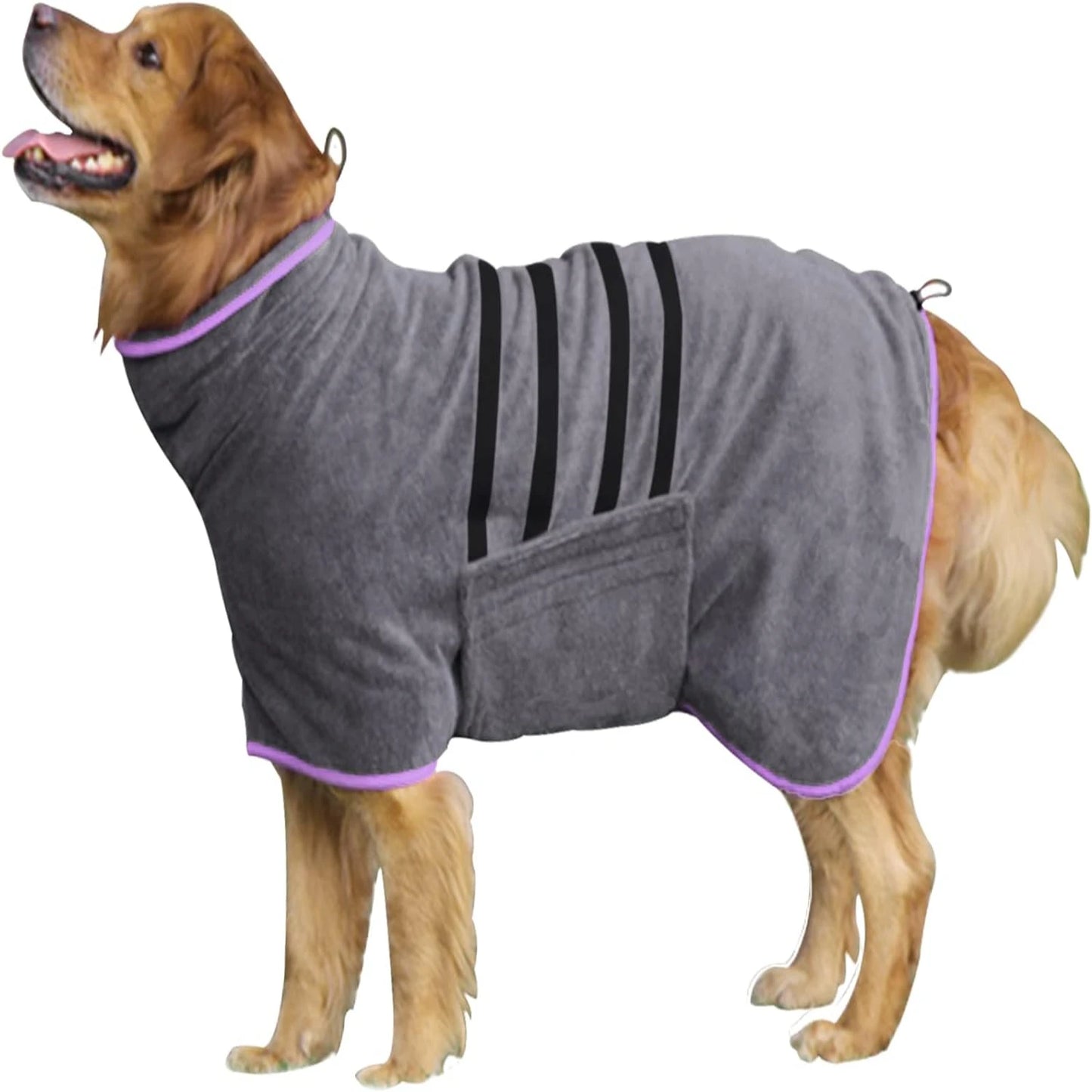Super Absorbent Microfiber Pet Towel / Robe - Adjustable Collar & Belly Strap