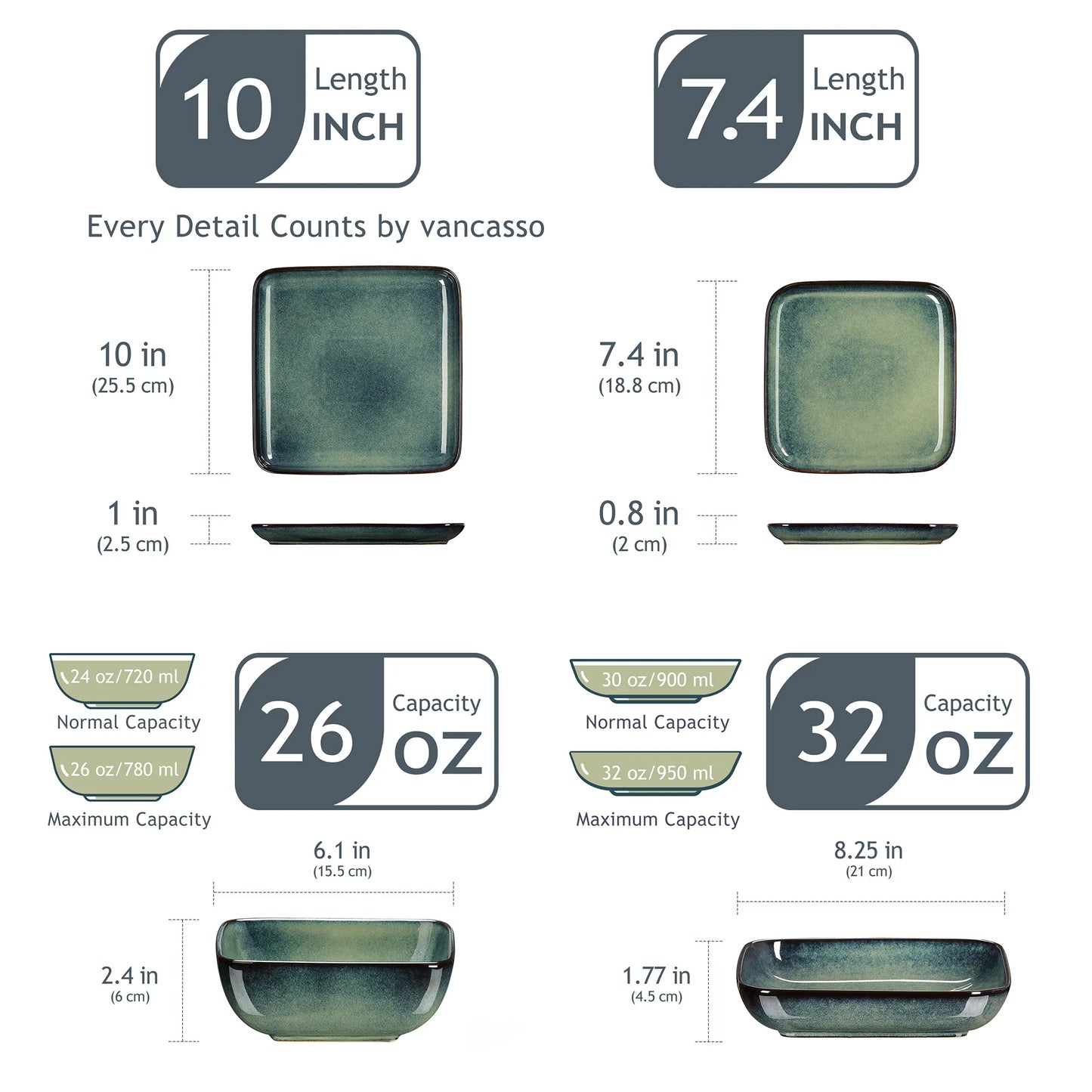 Vancasso Stern 16 Piece Ceramic Kitchen Dinnerware for 4 people