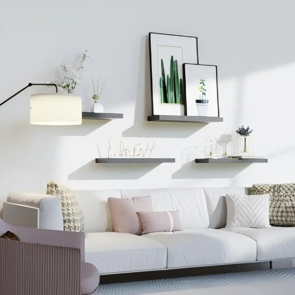 Bowillon White & Black Floating Wall Shelves – Wall Mounted Display for Bedroom, Living Room, Kitchen & Bathroom Décor