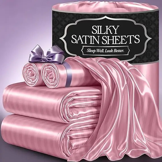 Satin Bed Sheets – 4-Piece Luxury Silky King Size Bedding Set, Softer Than Silk, Wrinkle-Free with 15” Deep Pocket Fitted Sheet