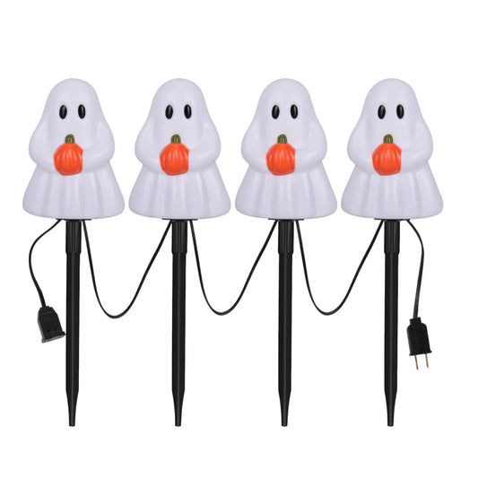 All Saints' Day 7FT Ghosts Pathway String Light – 4 White Ghost Stake Lights, Waterproof Outdoor Garden & Holiday Decoration