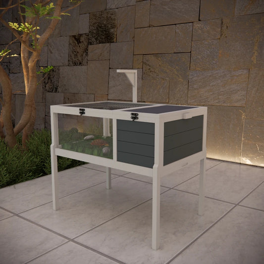 Wooden Tortoise Habitat House – Reptile Cage with Detachable Legs, Removable Waterproof Tray & Built-in Light for Small Animals