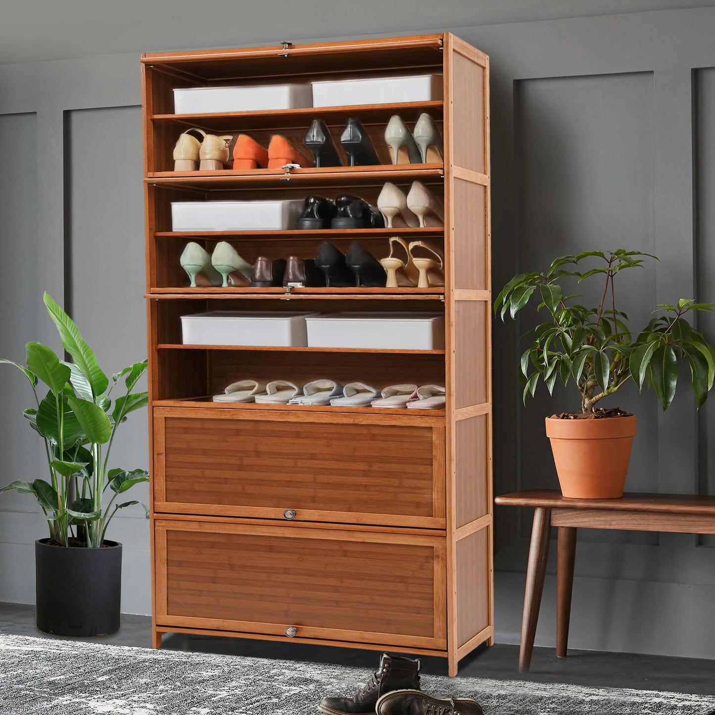 Large Capacity Free Standing Shoe Cabinet with Doors