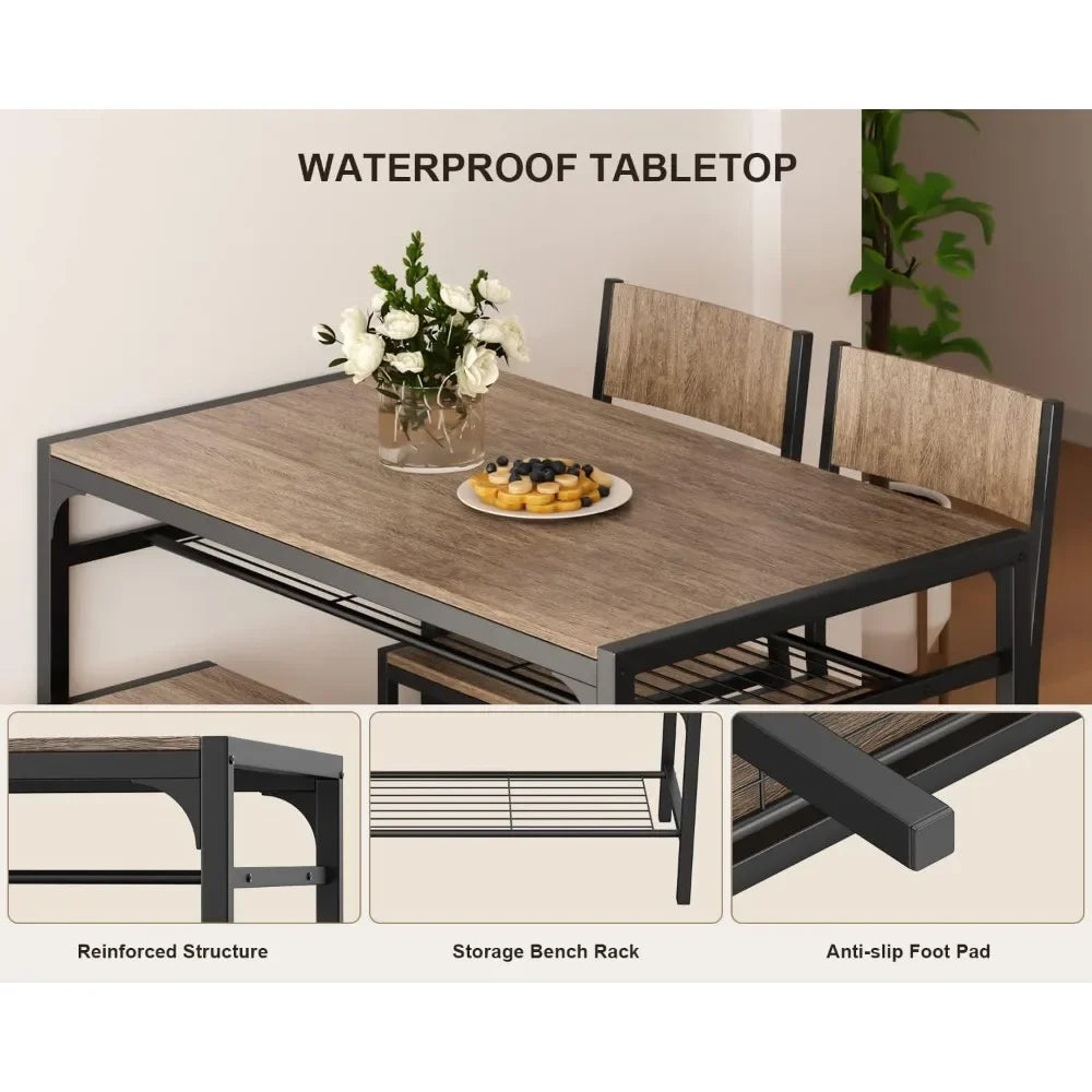 3-Piece Kitchen Dining Table Set with Chairs & Bench – Compact Dining Furniture for Small Spaces & Apartments