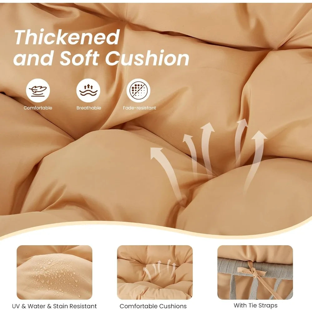 2-Person Outdoor Porch Swing with Adjustable Hardtop Canopy & 5.9" Thick Cushions – Weather-Resistant Rattan Patio Swing Chair