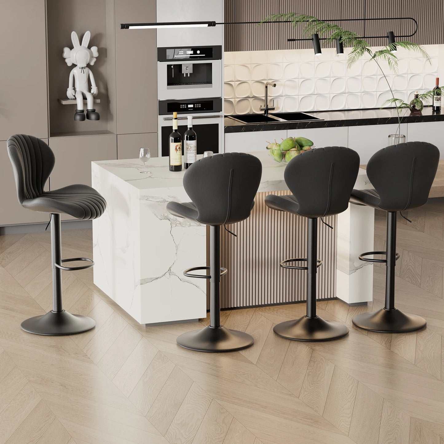 2-Piece Luxury Modern Adjustable Living Room & Dining Chairs Set – Swivel Bar Stools with Soft Backrest for Kitchen & Home