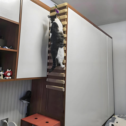 39.4" Cat Bridge for Cage – Sisal Rope Ladder & Wooden Step Scratcher | Pet Furniture & Cat Accessories