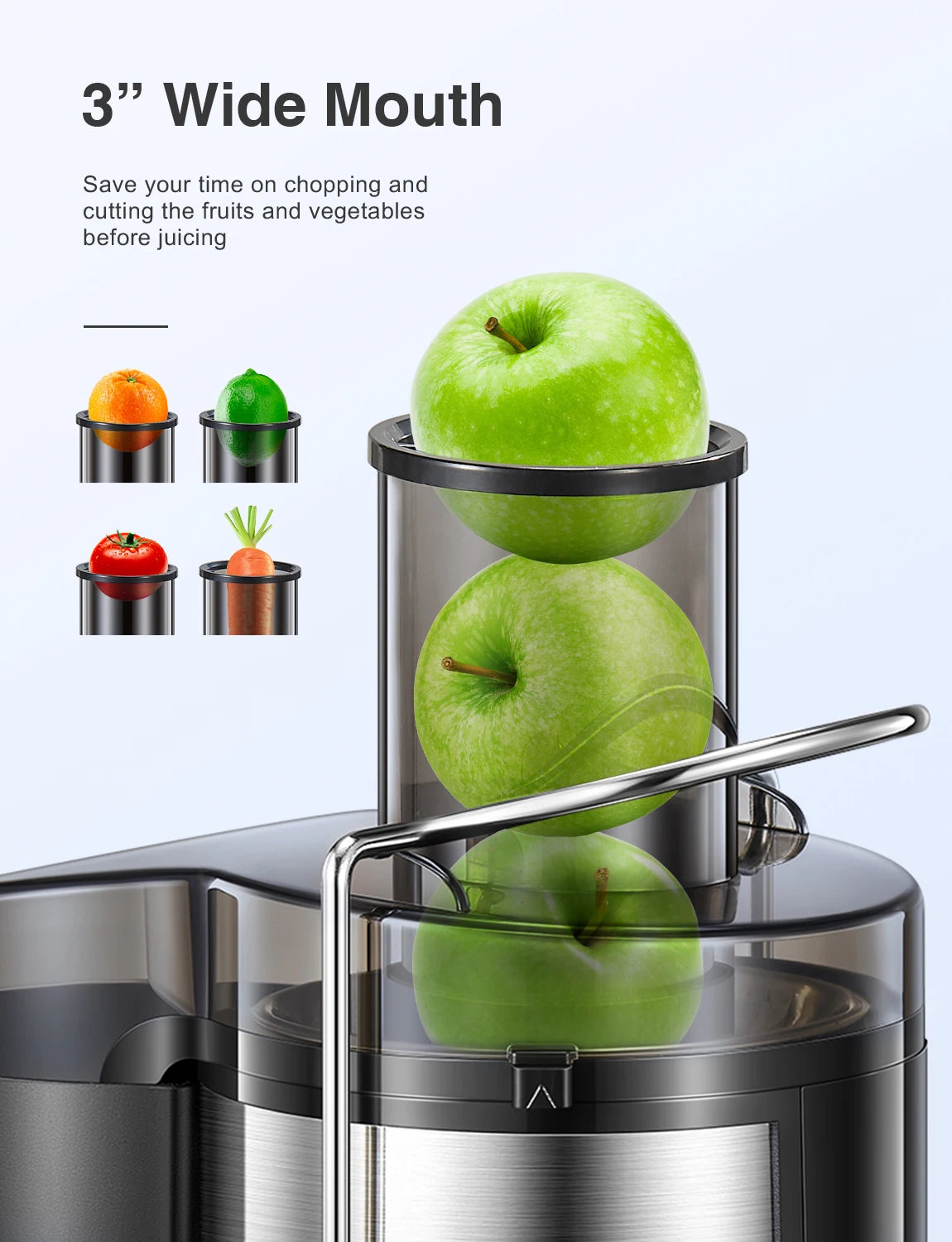 500W Centrifugal Juicer Machine – Stainless Steel Juice Extractor with 3” Wide Mouth Feed Chute, Easy to Clean, for Fruits & Vegetables