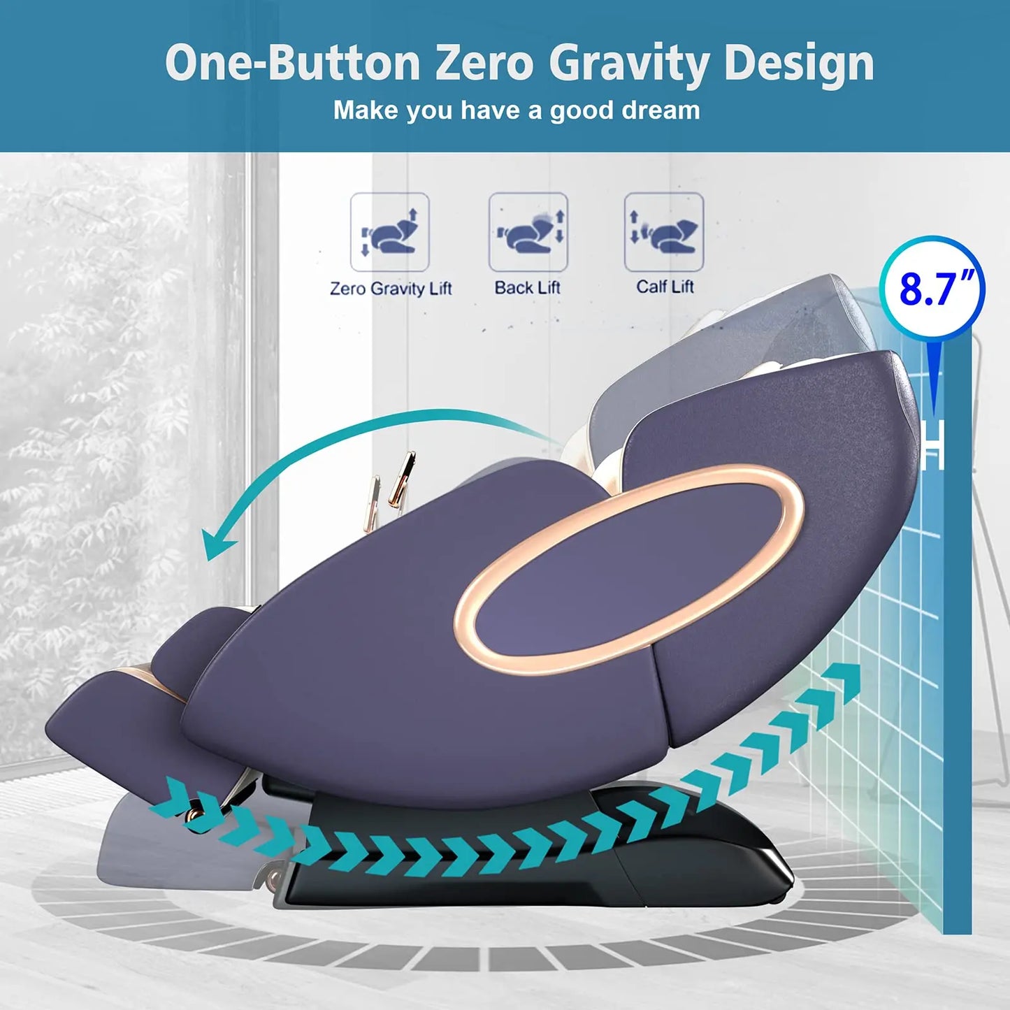 APP-Controlled 4D Zero Gravity Massage Chair – SL-Track Full Body Shiatsu Recliner with Bluetooth, Heating, Thai Stretch, Foot Rollers & Anion Purifier (Blue + Khaki)