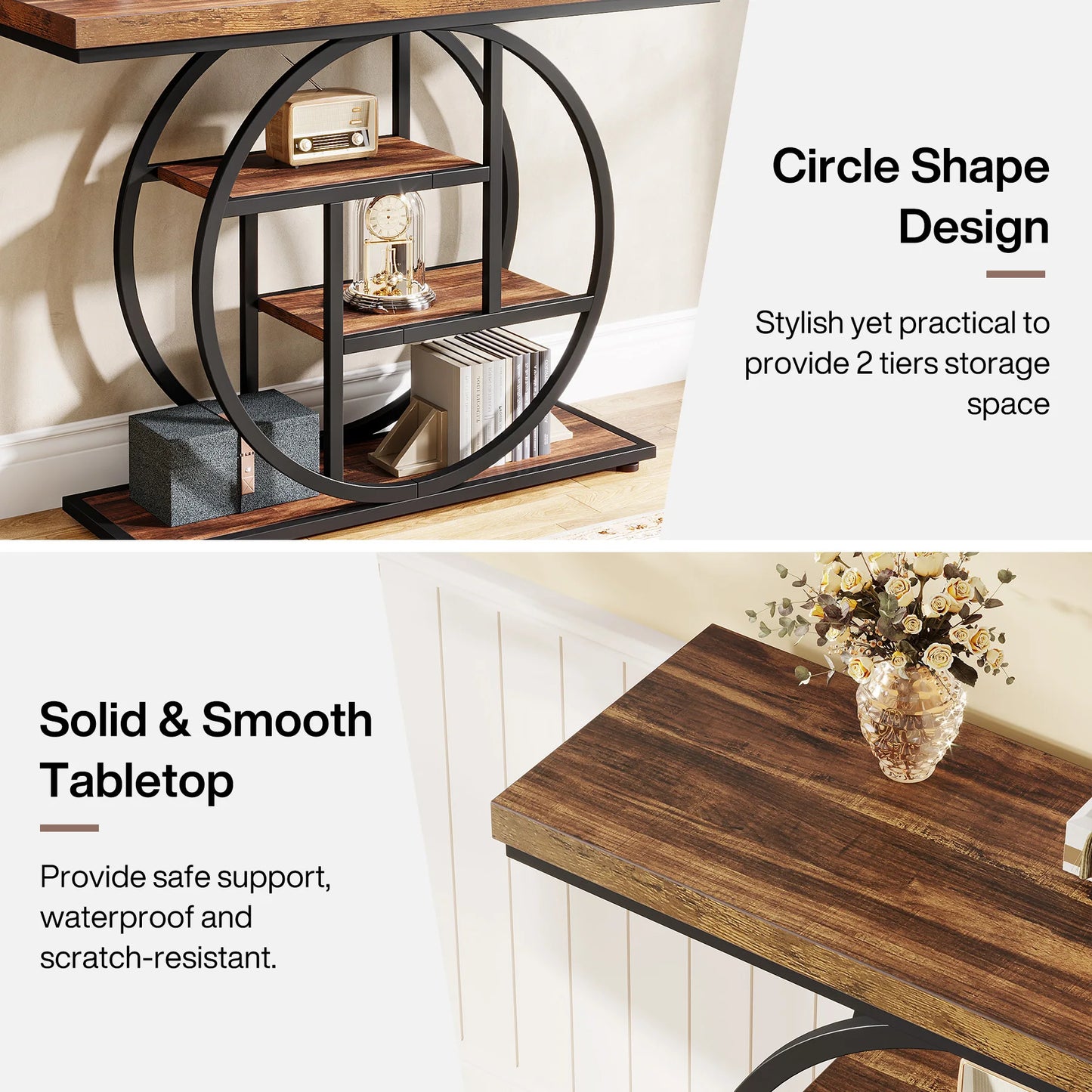 Console 4-Tier Wood and Metal Entryway Table