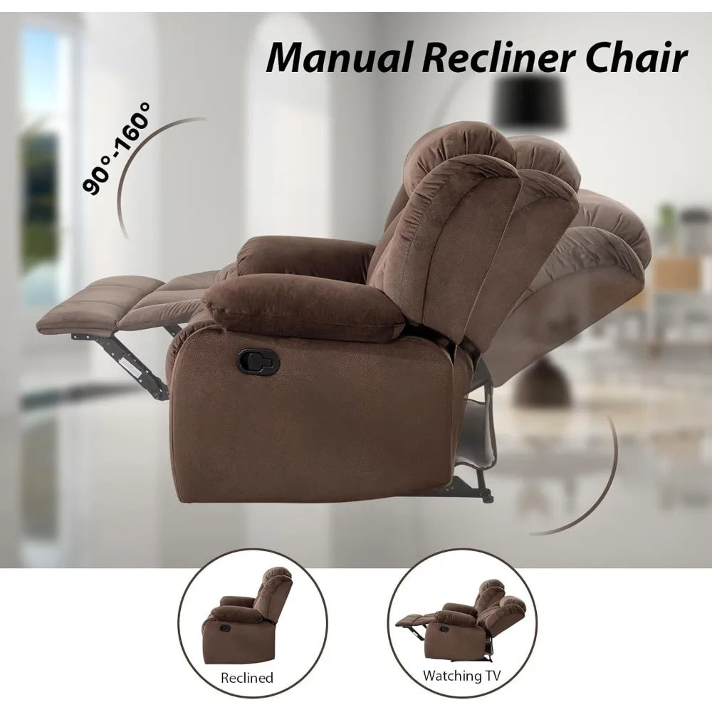 Manual Recliner Sofa – Classic 3-Seat Reclining Couch with Overstuffed Arms & Backrest for Living Room or Bedroom, Brown