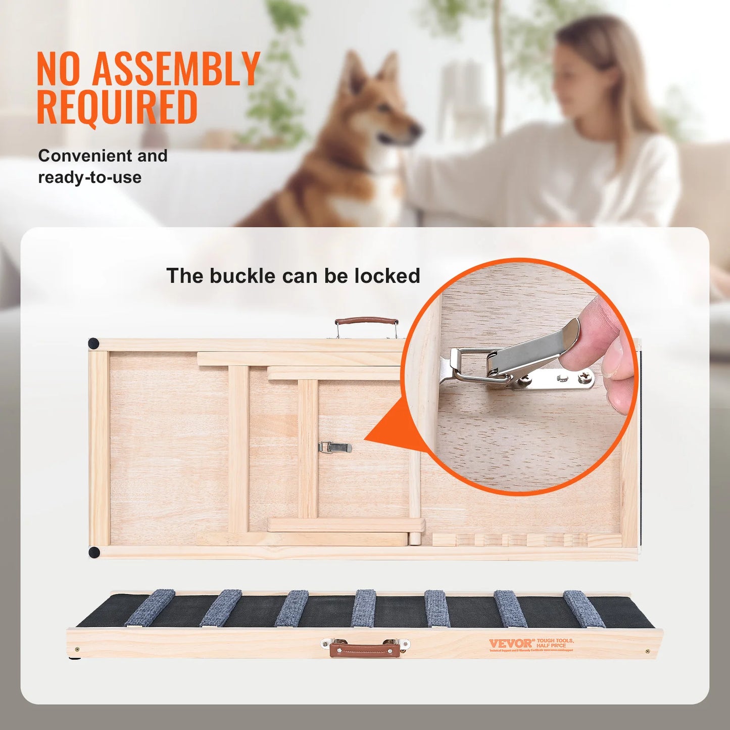 VEVOR Folding Wooden Dog Ramp – Adjustable Height, Anti-Slip Surface, Portable Pet Ladder for Small & Senior Dogs – Perfect for Stairs, Sofa, Car, and Bed Access