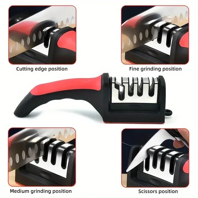 3-Segment Knife Sharpener – Stainless Steel Kitchen Sharpener with Three-Stage Sharpening Stone for All Kitchen Knives & Tools