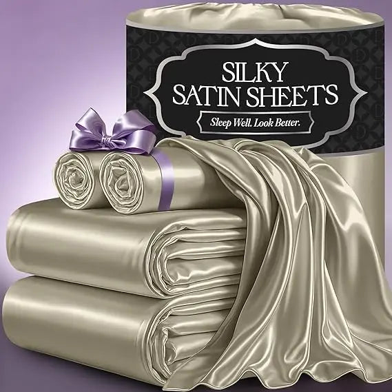 Satin Bed Sheets – 4-Piece Luxury Silky King Size Bedding Set, Softer Than Silk, Wrinkle-Free with 15” Deep Pocket Fitted Sheet