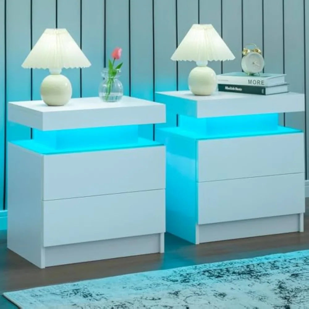 Modern LED Nightstand with Drawers & RGB Lights