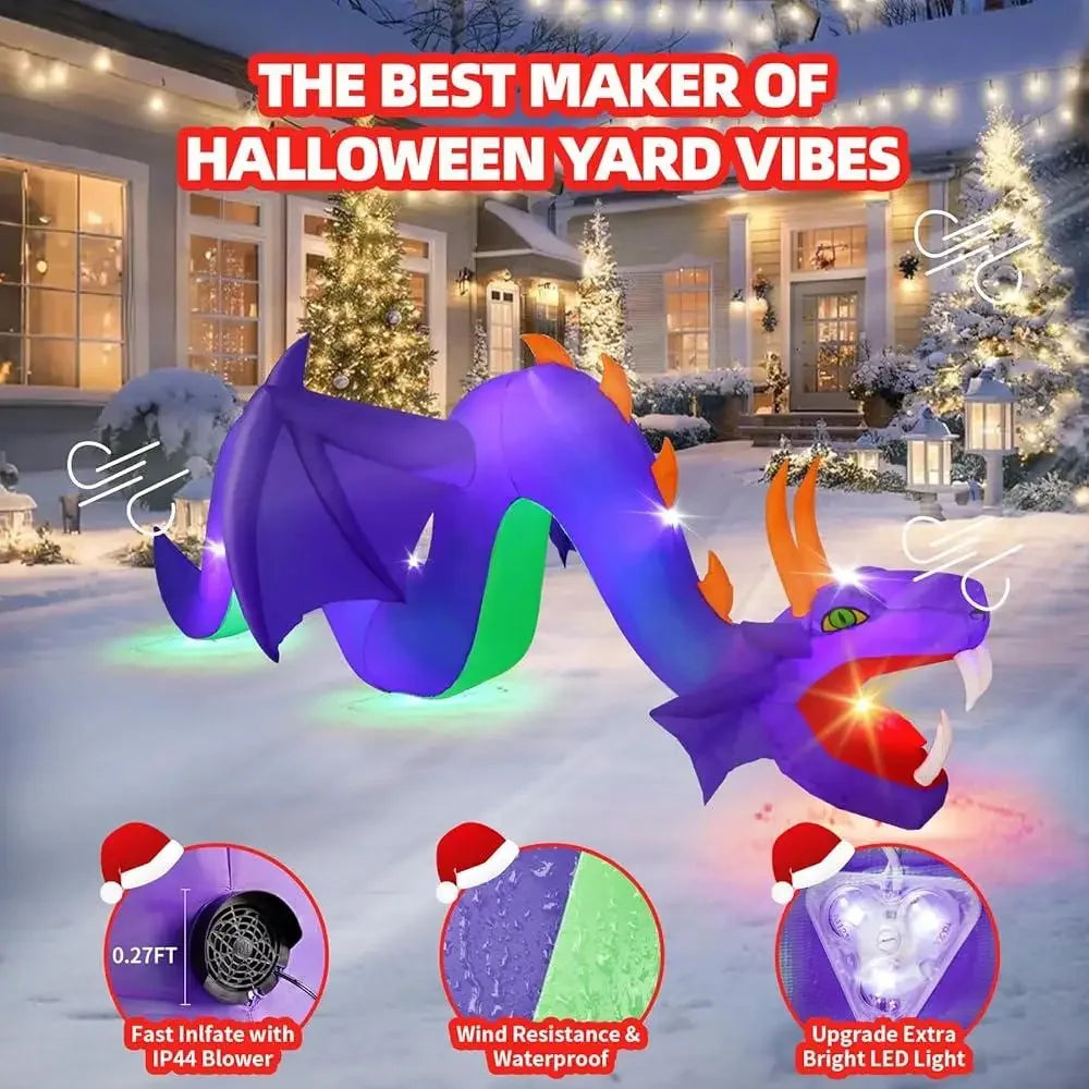 12FT Inflatable Dragon Yard Decor – Lighted Outdoor Decoration for Chinese New Year, Halloween & Christmas, Waterproof with Blower