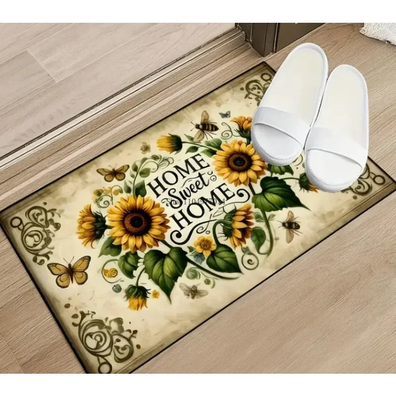Sweet Home Welcome Mat – Sunflower Pattern, Non-Slip Indoor Floor Mat for Home Decoration