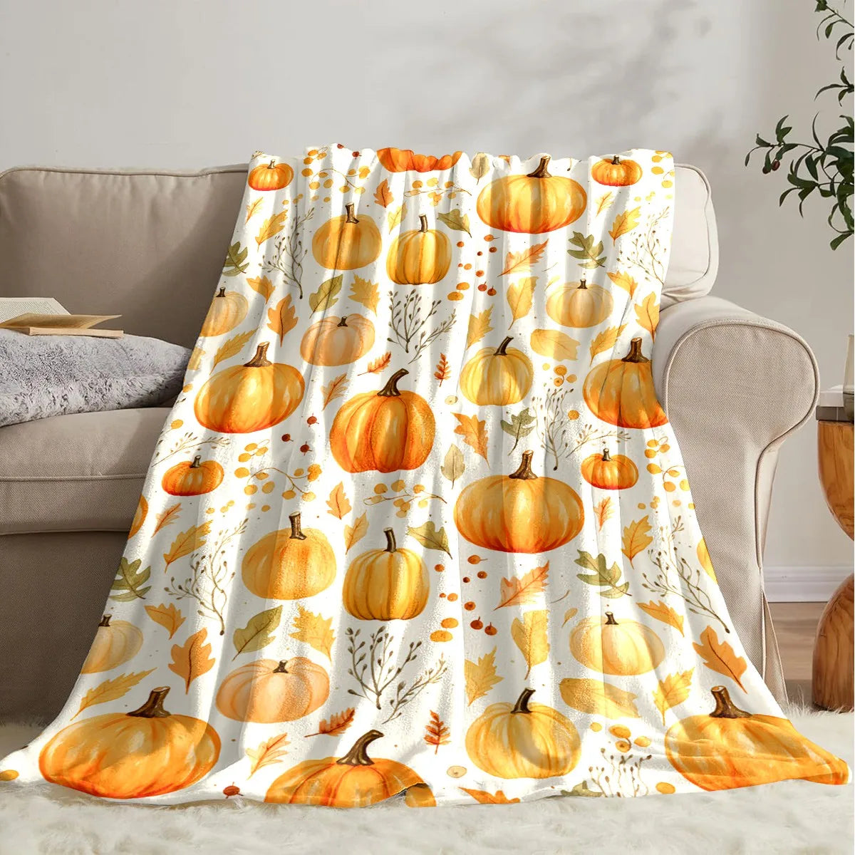 Halloween Throw Blanket – Cozy Pumpkin Print Blanket for Couch, Bed, Sofa, Fall, Thanksgiving & Halloween Gift