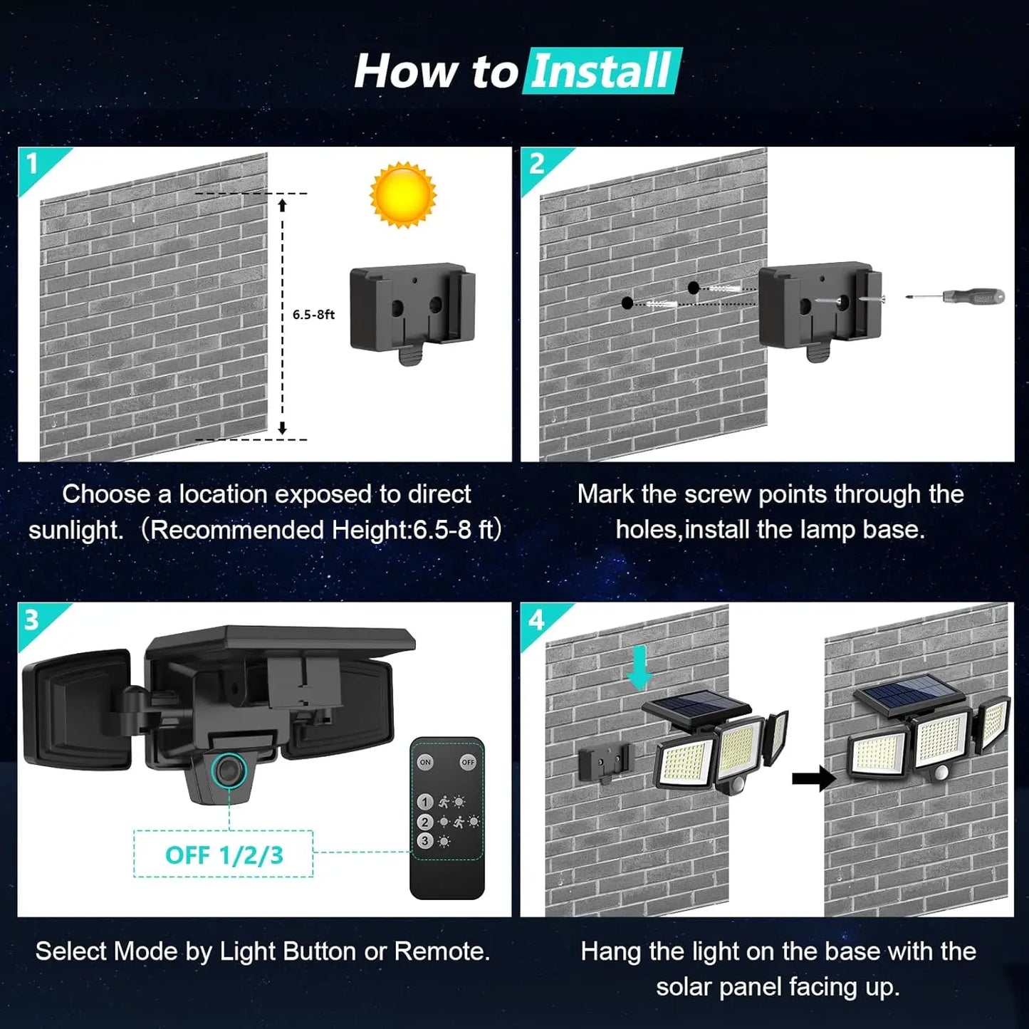 IP65 Waterproof Triple Head Outdoor Solar Light – 210 LED, 2500LM Motion Sensor Security Light for Porch, Garage, Patio, and Yard Entrance