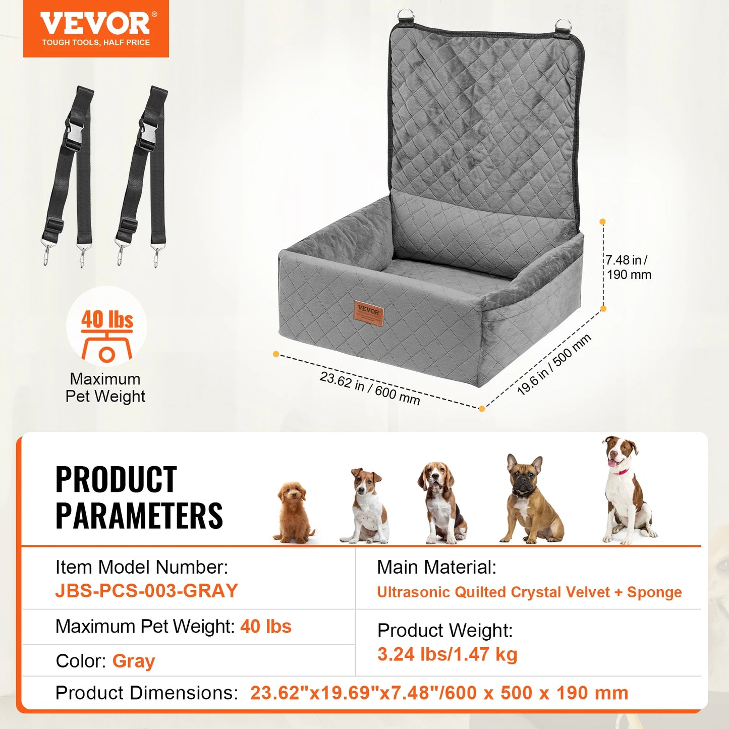 Waterproof Pet Booster Car Seat with Clip-On Safety Leash