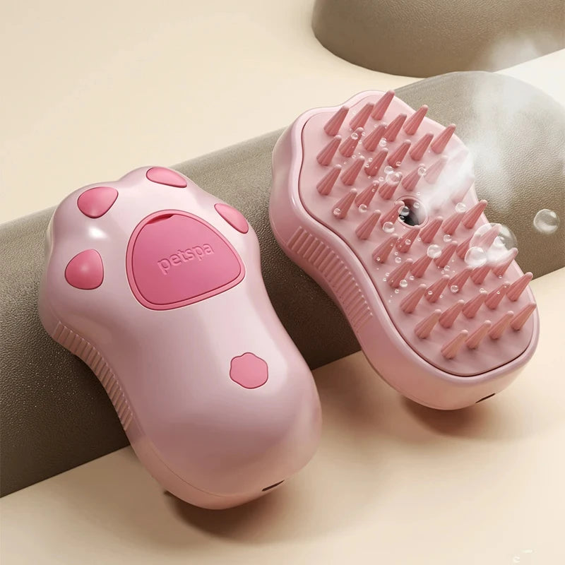 3 in 1 Steamy Pet Electric Spray Steam Brush - Groom, Deodorize & Detangle with Ease