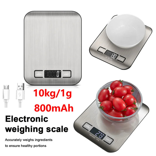 10kg Kitchen Digital Scale – USB Rechargeable Stainless Steel Electronic Scale with LCD Display for Food, Snacks, Baking & Jewelry
