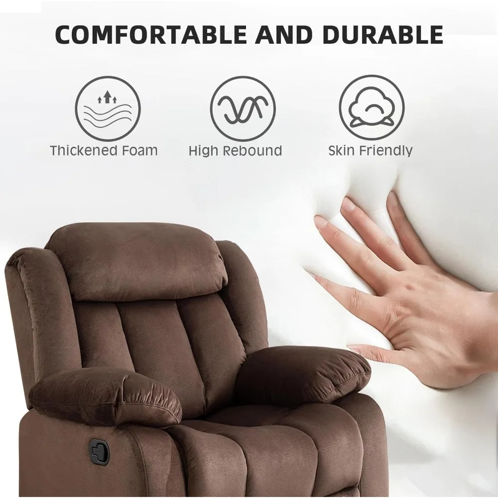 Manual Recliner Sofa – Classic 3-Seat Reclining Couch with Overstuffed Arms & Backrest for Living Room or Bedroom, Brown
