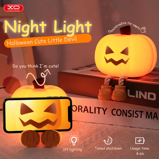 Pumpkin Night Light – Cute Soft Silicone Bedside Lamp with Timer & Dimming for Kids, Babies, Halloween Gifts