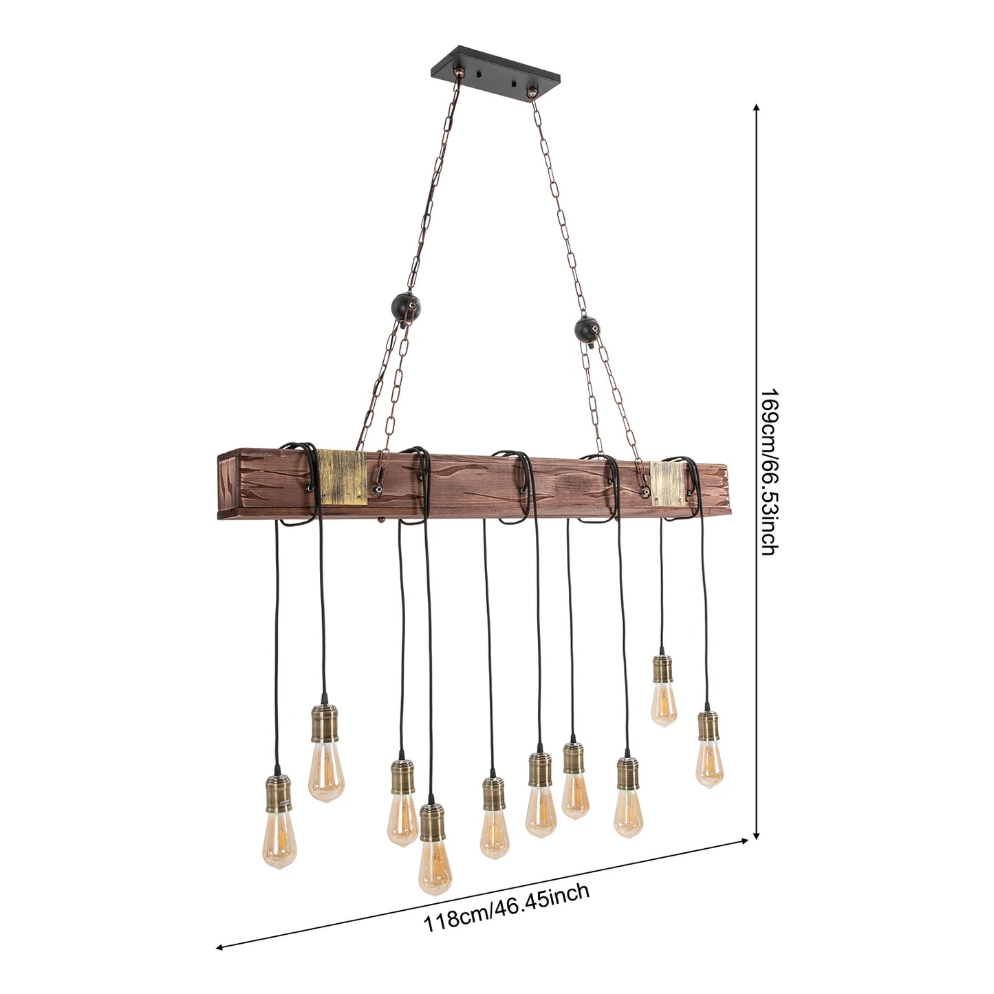 Rustic 10-Light Wooden Chandelier – Vintage Pendant Ceiling Fixture for Dining Room, Living Room, or Entrywayp