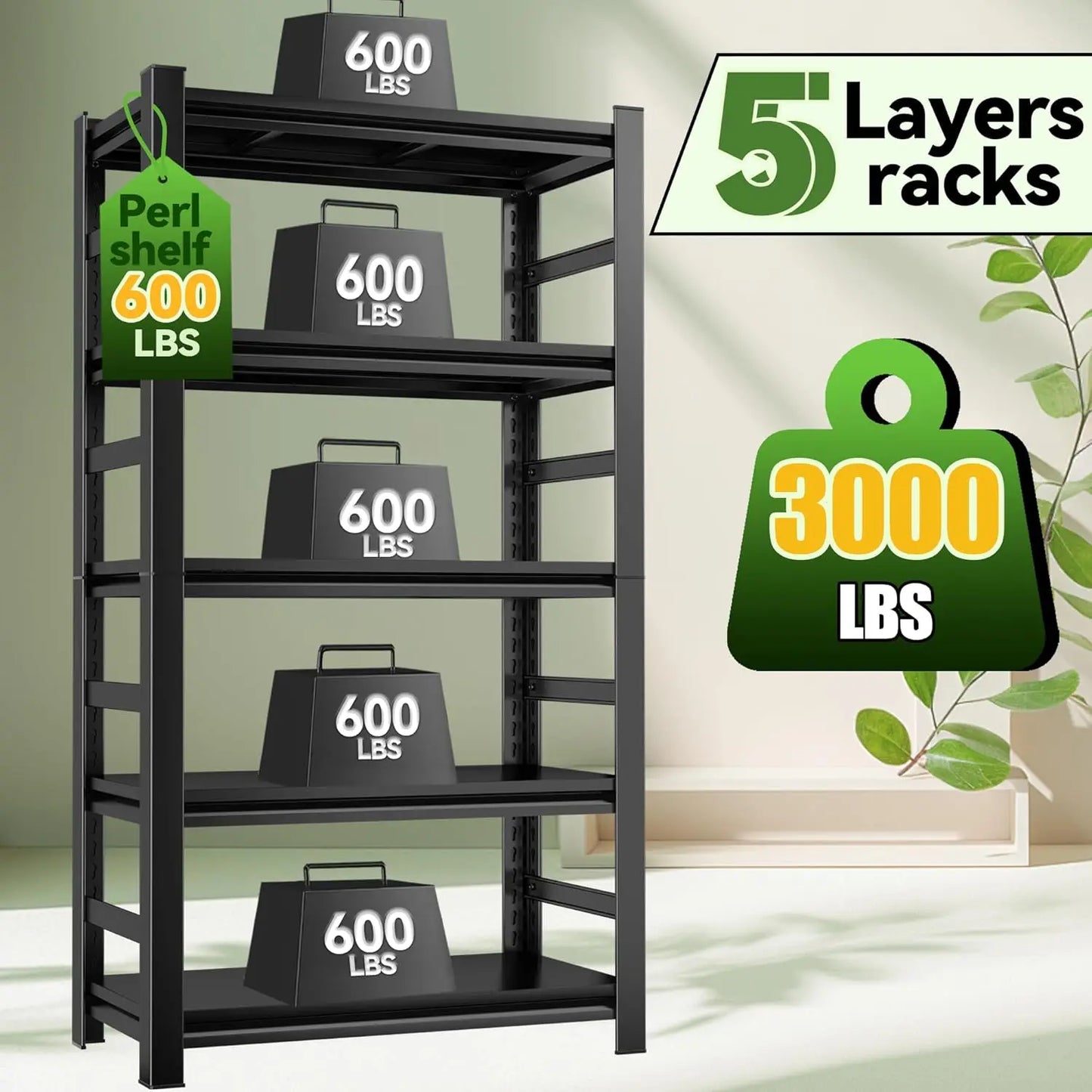 5 Tier Heavy Duty Metal Adjustable Bookshelves