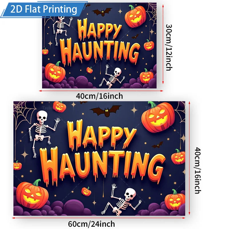 Halloween Wall Tapestry – Happy Haunting Pumpkin & Skeleton Design, Spooky Seasonal Décor for Home, Bedroom, or Party