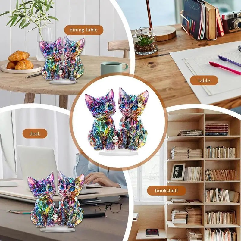 Colorful Acrylic Cat Figurine / Sculpture