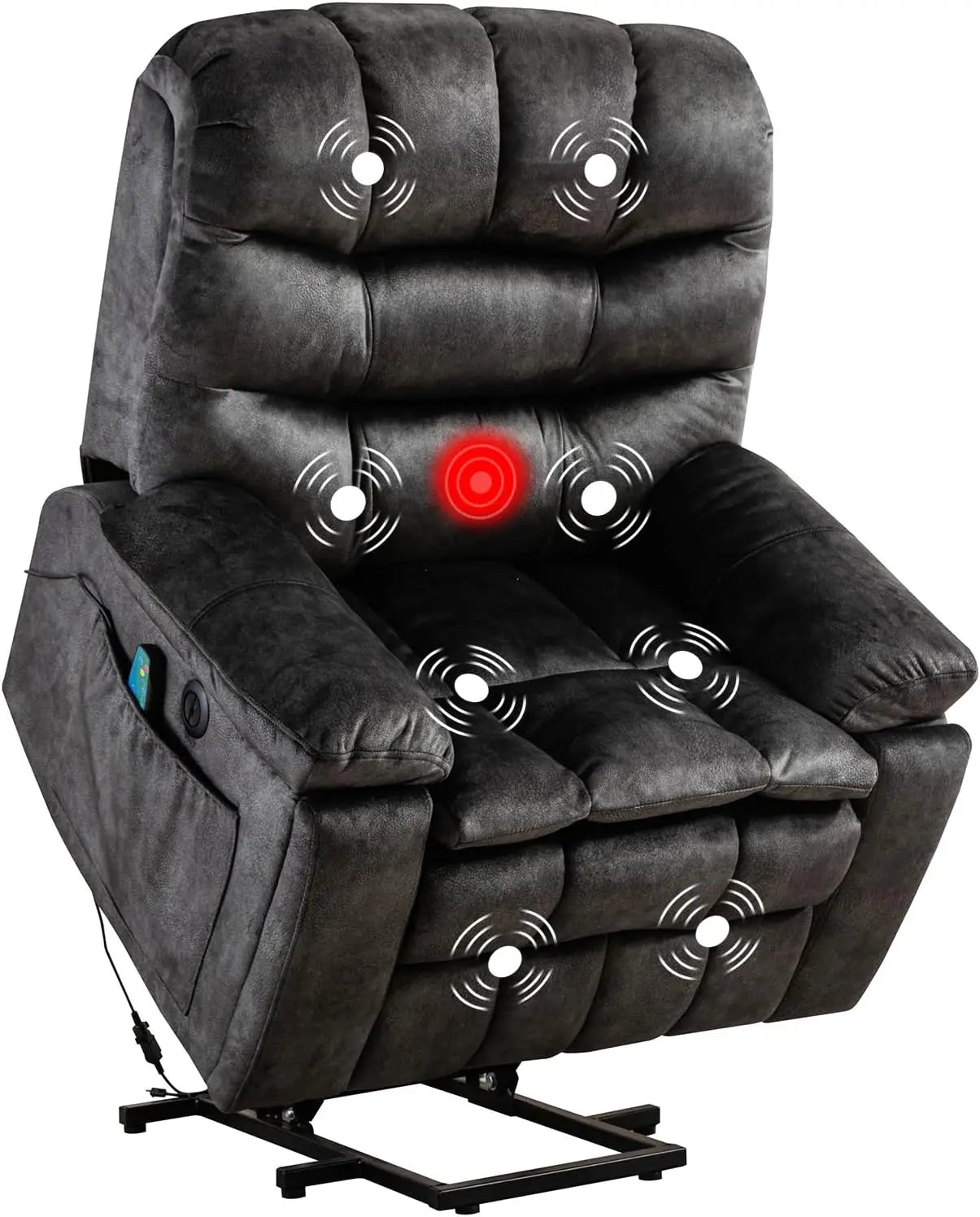 Large Power Lift Recliner Chair with Massage & Heat for Elderly – Oversized Electric Lift Chair for Seniors, Dark Grey