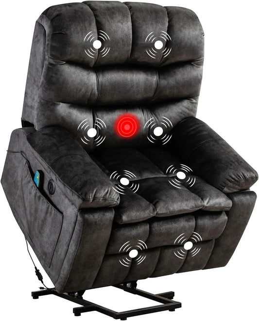Large Power Lift Recliner Chair with Massage & Heat for Elderly – Oversized Electric Lift Chair for Seniors, Dark Grey