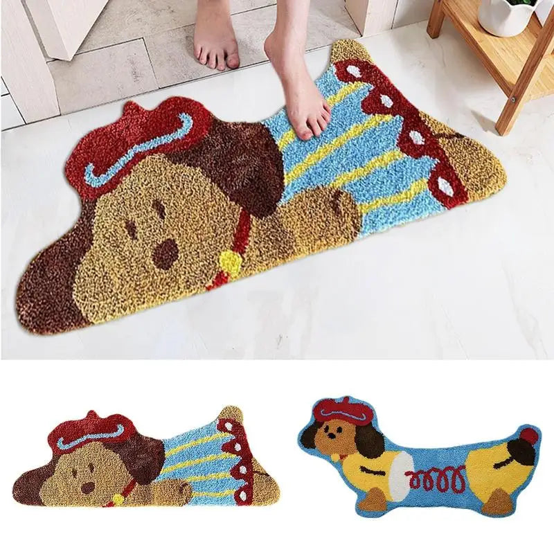Dog Bathroom Rug – Funny Plush Shower Mat with Cute Dog Pattern, Water Absorbent, Thick & Non-Slip Washable Bath Mat