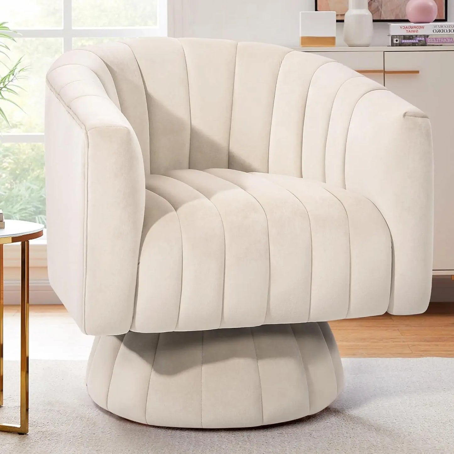 Swivel Accent Overstuffed Barrel Chair with Armrest