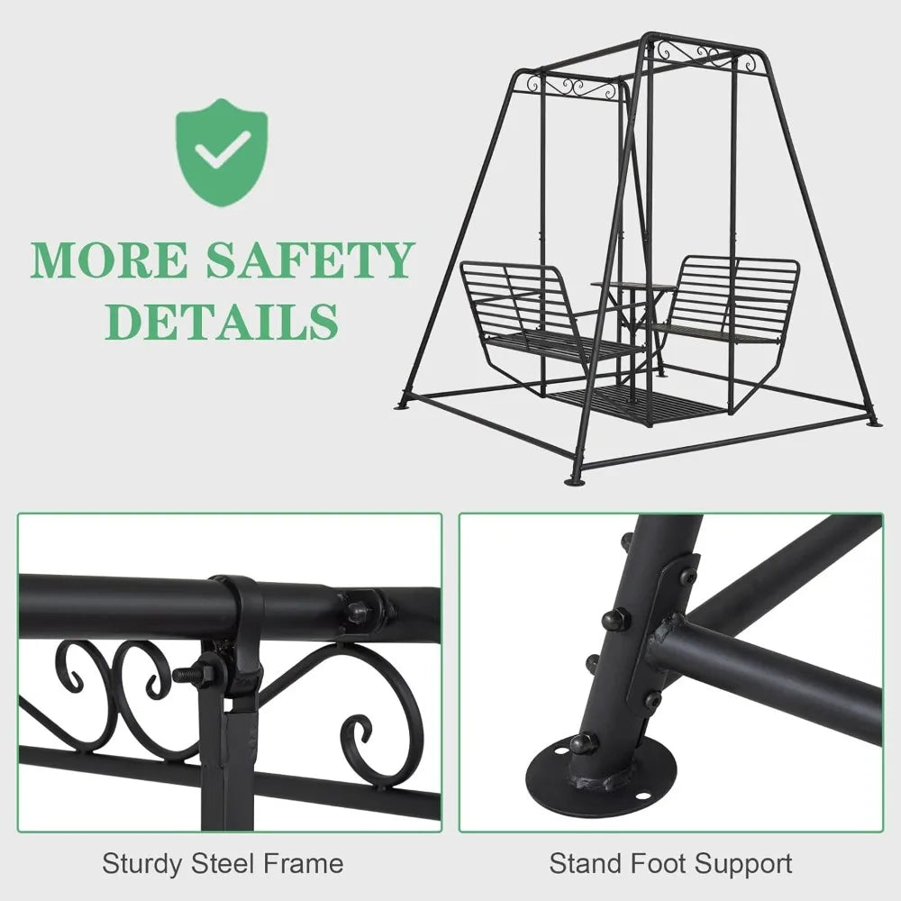 4-Seat Outdoor Swing – Heavy-Duty Patio Swing Chair with Backrest, Table, and Sturdy Steel Frame
