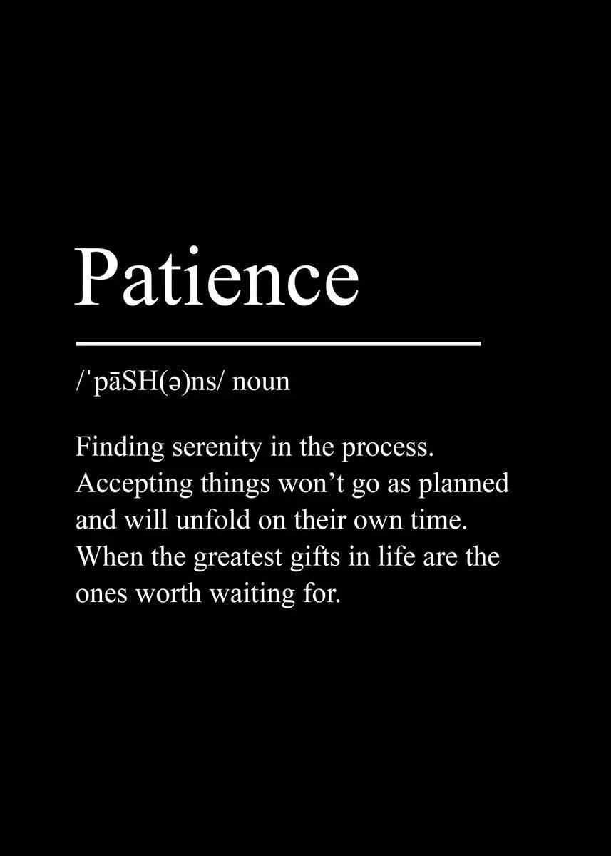 Black Minimalist Inspirational Phrases Poster – Success, Focus, Patience Definition Canvas Wall Art for Home & Office Decor