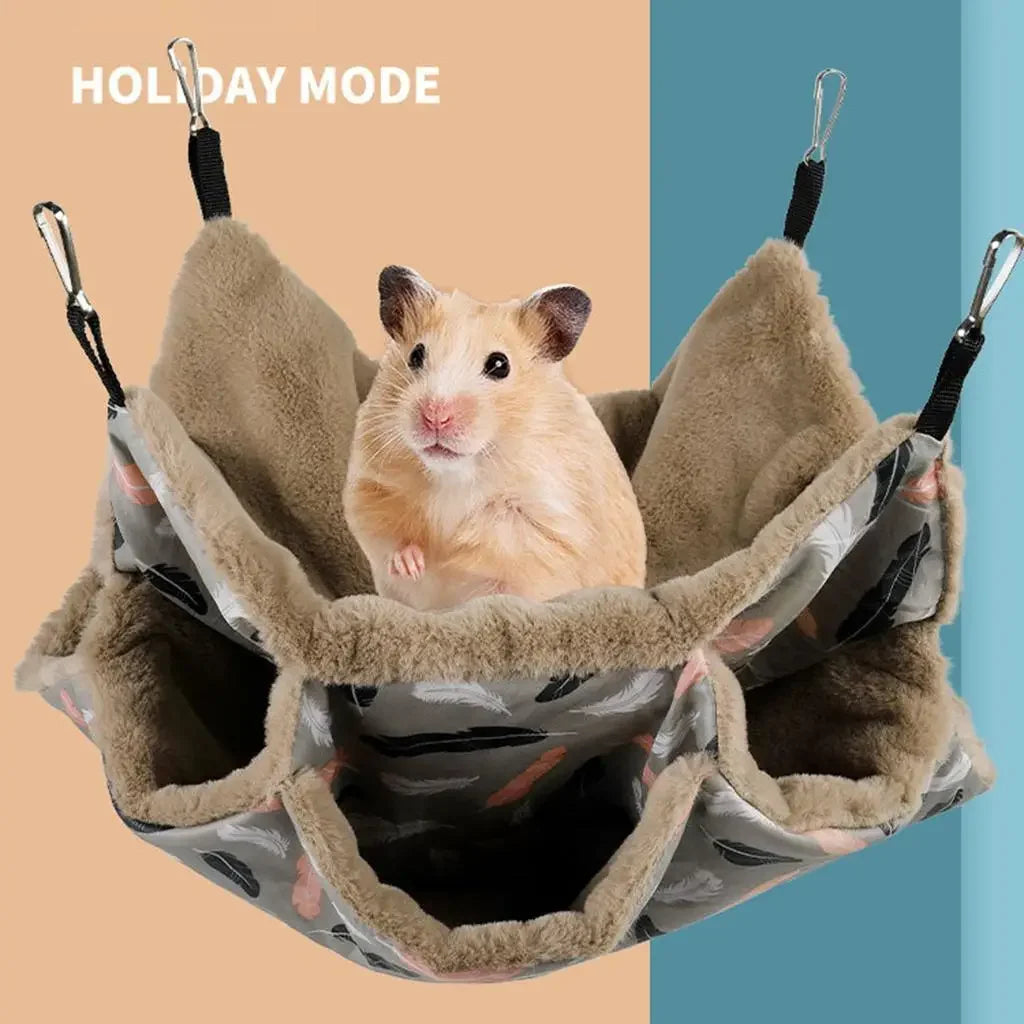 3-Layer Hanging Hammock Bed for Small Animals – Soft Plush Cage Accessory for Hamsters, Guinea Pigs, Rats, Ferrets, Chinchillas, and More (40x40cm)