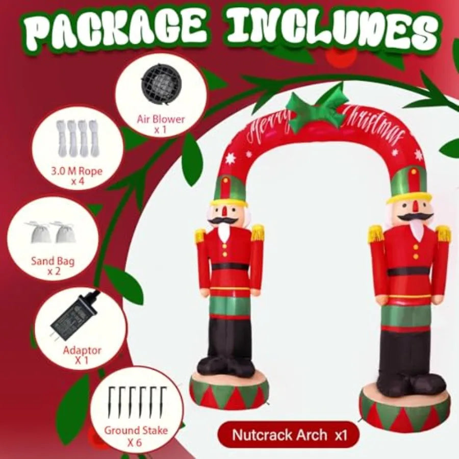 8FT Christmas Inflatable Nutcracker Soldier Archway with Built-in LED Lights for Outdoor Holiday Decor