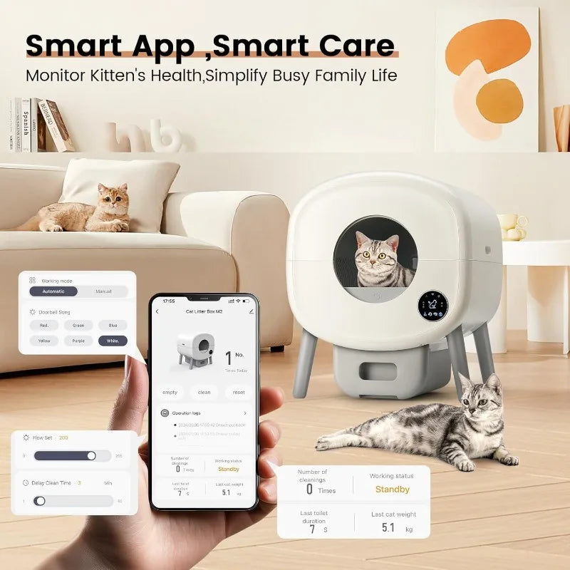 🚽 Extra Large Automatic Self-Cleaning Litter Box – App-Controlled, Odor-Free Smart Cat Box for Multiple Cats with Ambient Light & Hygienic Waste Disposal