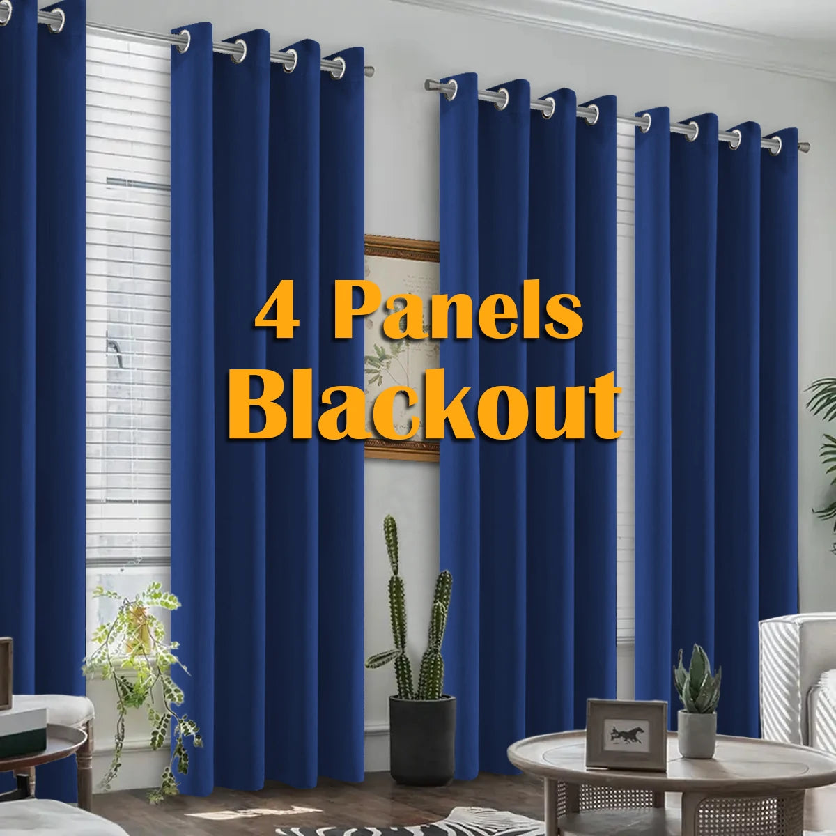 4PCS Blackout Curtains – Heat-Insulated Grommet Panels for Bedroom & Living Room | Noise Reduction & Room Darkening Drapes