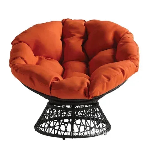 38" Swivel Wicker Papasan Chair – Ergonomic Comfort with Tufted Cushion & 360° Rotation