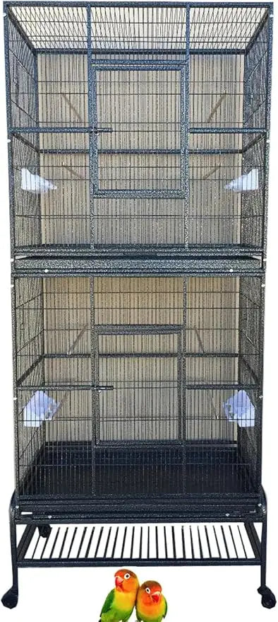 X-Large Stackable Double Bird Parrot Cage – 2 Separate 3-Level Enclosures with Side Breeding Nest Doors & Pull-Out Trays