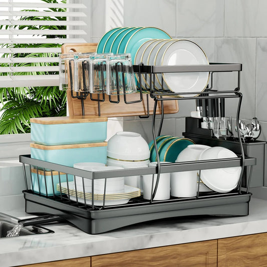 Large 2-Tier Dish Drying Rack – Removable High-Capacity Kitchen Countertop Dish Drainer